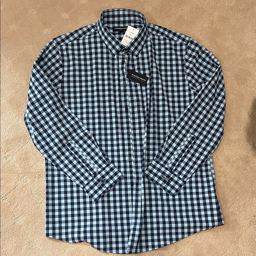 Mizzen + Main Light Blue and Navy Check Button-Down Shirt